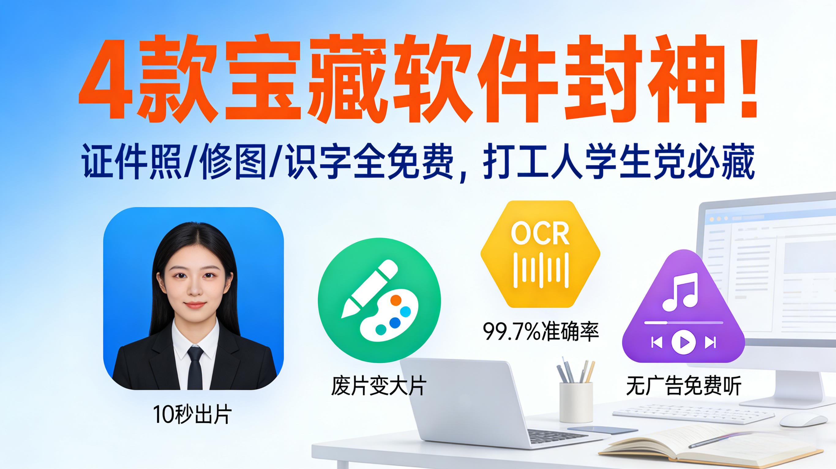 4款宝藏软件封神！证件照/修图/识字全免费，打工人学生党必藏